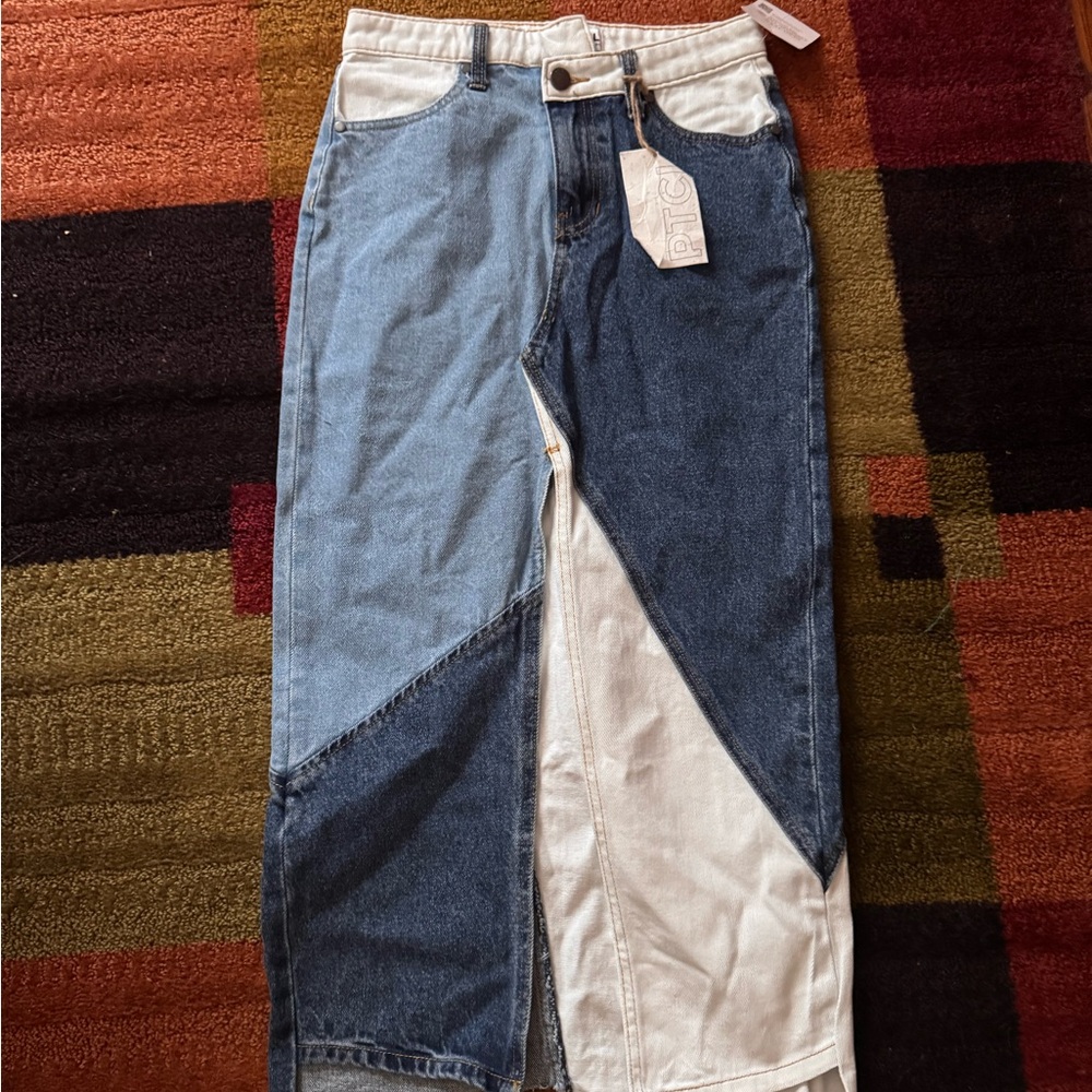 NWT Long Denim Patchwork Skirt